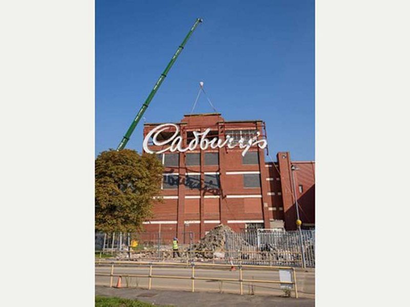 Cadbury's sign being taking down